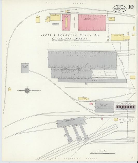 Sanborn Fire Insurance Map from Woodlawn, Beaver County, Pennsylvania (1911), Sheet #0010 - Historic Sanborn Fire Insurance Map Print, vintage old map wall art, antique decor, genealogy gift, Pennsylvania Pennsylvania map