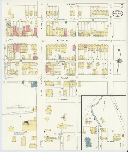 Sanborn Fire Insurance Map from Ashland, Schuylkill County, Pennsylvania (1913), Sheet #0007 - Historic Sanborn Fire Insurance Map Print, vintage old map wall art, antique decor, genealogy gift, Pennsylvania Pennsylvania map