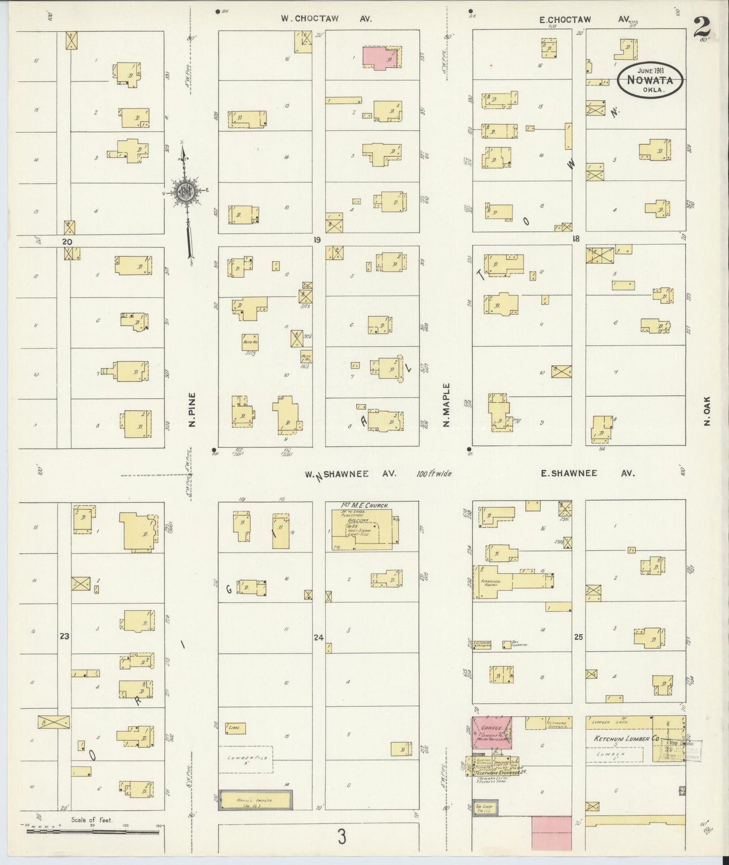 Sanborn Fire Insurance Map from Nowata, Nowata County, Oklahoma (1911), Sheet #0002 - Complete Map Set gallery image, historic Sanborn map, vintage wall art, Oklahoma Oklahoma