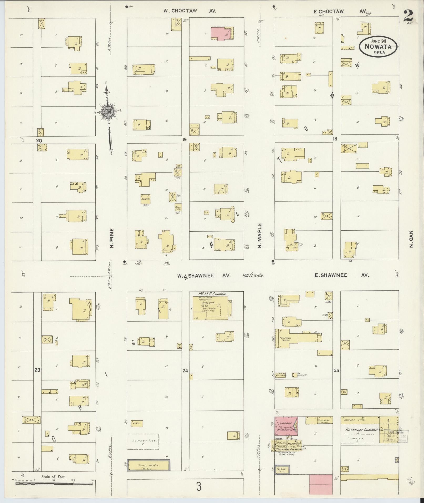 Sanborn Fire Insurance Map from Nowata, Nowata County, Oklahoma (1911), Sheet #0002 - Complete Map Set gallery image, historic Sanborn map, vintage wall art, Oklahoma Oklahoma