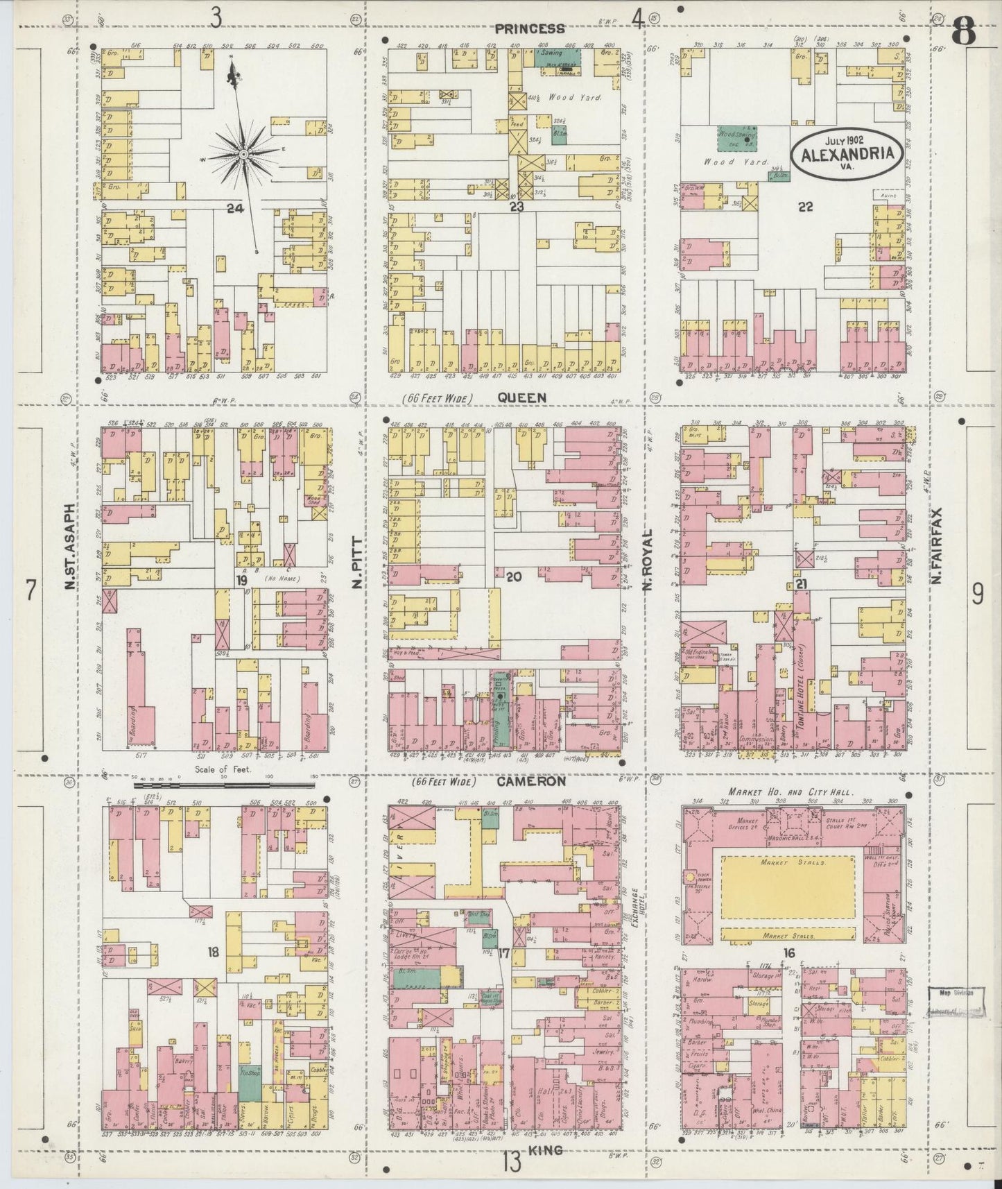 Sanborn Fire Insurance Map from Alexandria, Independent Cities, Virginia (1902), Sheet #0008 - Complete Map Set gallery image, historic Sanborn map, vintage wall art, Virginia Virginia