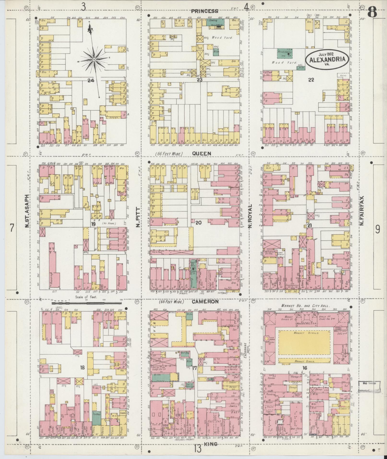 Sanborn Fire Insurance Map from Alexandria, Independent Cities, Virginia (1902), Sheet #0008 - Complete Map Set gallery image, historic Sanborn map, vintage wall art, Virginia Virginia