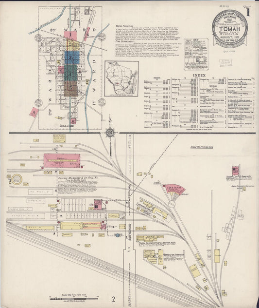 Sanborn Fire Insurance Map from Tomah, Monroe County, Wisconsin (1922), Sheet #0001 - Historic Sanborn Fire Insurance Map Print, vintage old map wall art, antique decor, genealogy gift, Wisconsin Wisconsin map