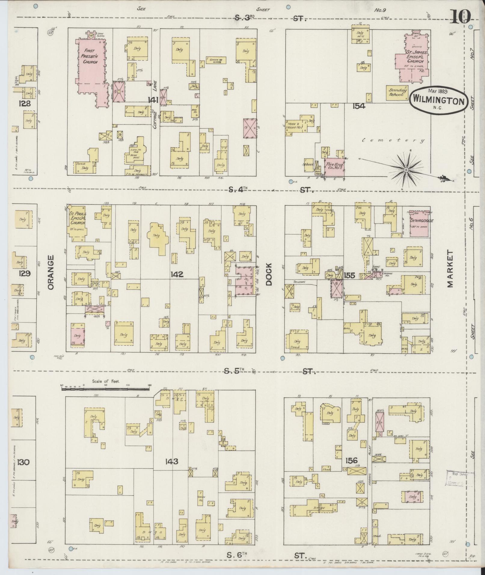 Sanborn Fire Insurance Map from Wilmington, New Hanover County, North Carolina (1889), Sheet #0010 - Complete Map Set gallery image, historic Sanborn map, vintage wall art, North Carolina North Carolina
