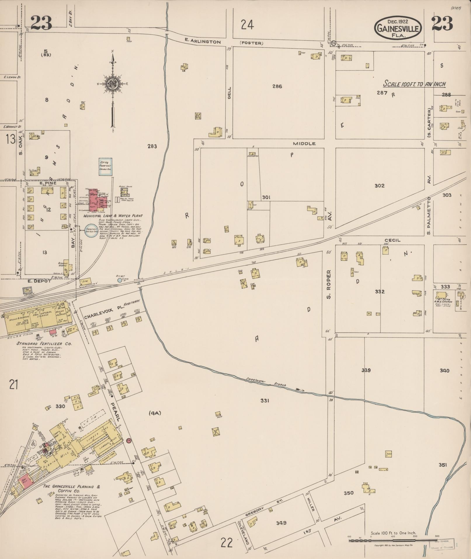 Sanborn Fire Insurance Map from Gainesville, Alachua County, Florida (1922), Sheet #0023 - Complete Map Set gallery image, historic Sanborn map, vintage wall art, Florida Florida