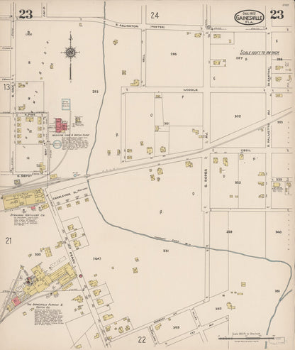 Sanborn Fire Insurance Map from Gainesville, Alachua County, Florida (1922), Sheet #0023 - Complete Map Set gallery image, historic Sanborn map, vintage wall art, Florida Florida