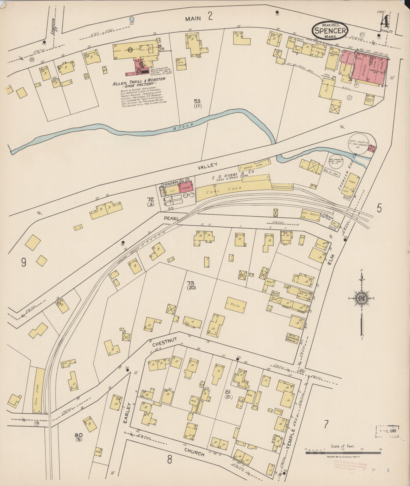 Sanborn Fire Insurance Map from Spencer, Worcester County, Massachusetts (1922), Sheet #0004 - Complete Map Set gallery image, historic Sanborn map, vintage wall art, Massachusetts Massachusetts
