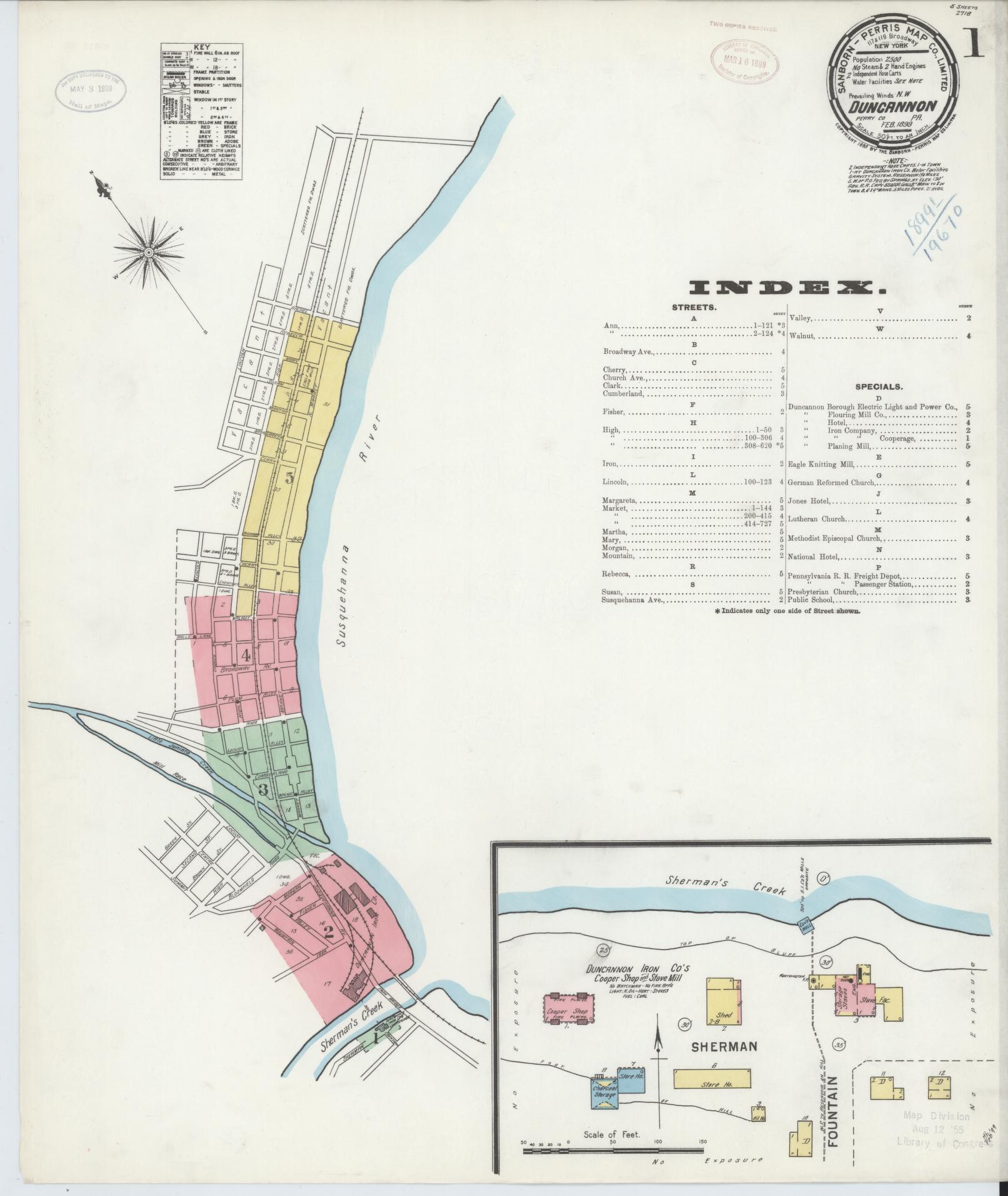 Sanborn Fire Insurance Map from Duncannon, Perry County, Pennsylvania (1899), Sheet #0001 - Historic Sanborn Fire Insurance Map Print, vintage old map wall art, antique decor, genealogy gift, Pennsylvania Pennsylvania map