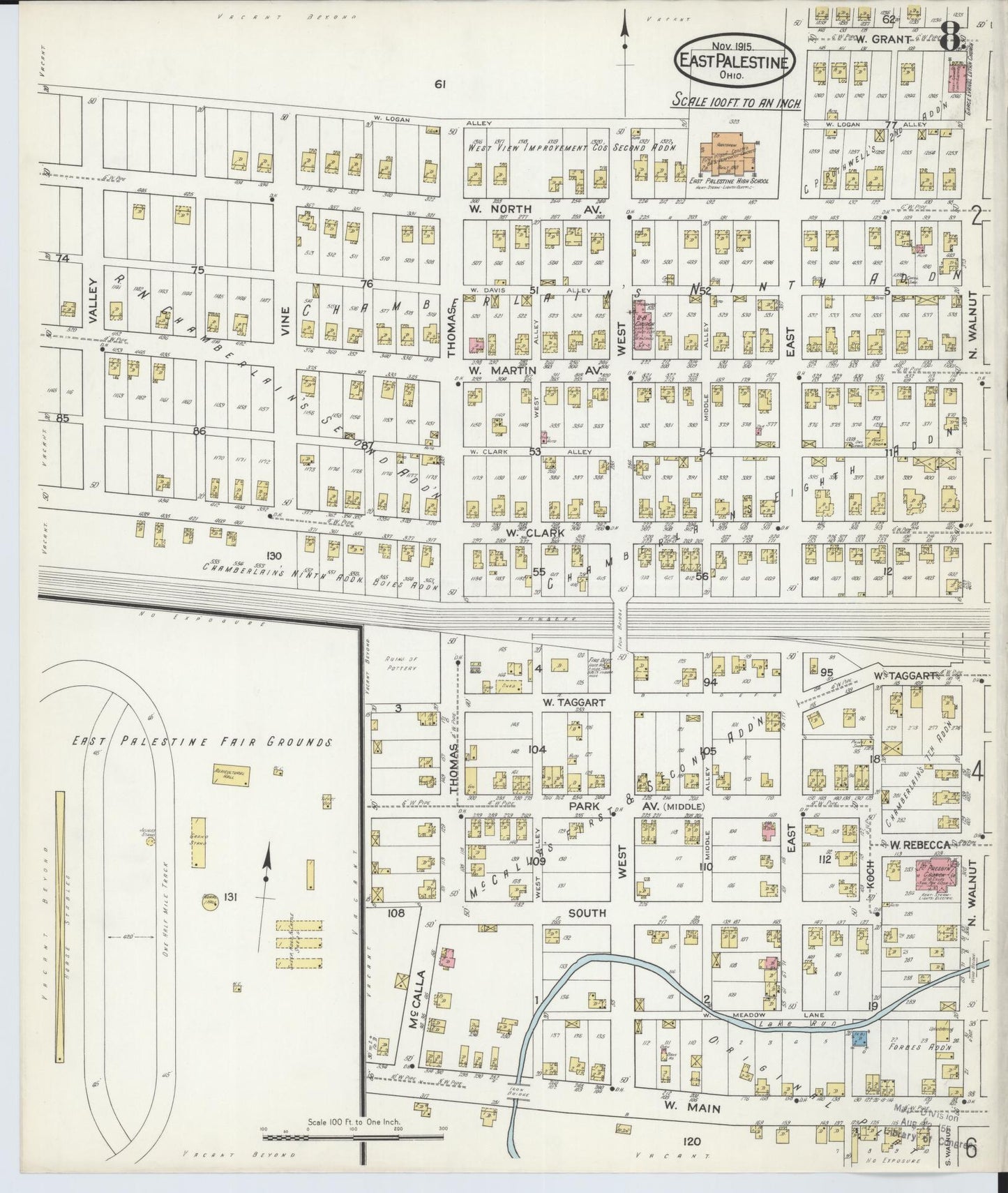 Sanborn Fire Insurance Map from East Palestine, Columbiana County, Ohio (1915), Sheet #0008 - Historic Sanborn Fire Insurance Map Print, vintage old map wall art, antique decor, genealogy gift, Ohio Ohio map