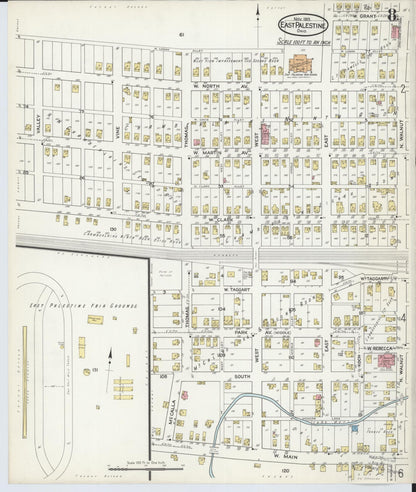 Sanborn Fire Insurance Map from East Palestine, Columbiana County, Ohio (1915), Sheet #0008 - Historic Sanborn Fire Insurance Map Print, vintage old map wall art, antique decor, genealogy gift, Ohio Ohio map