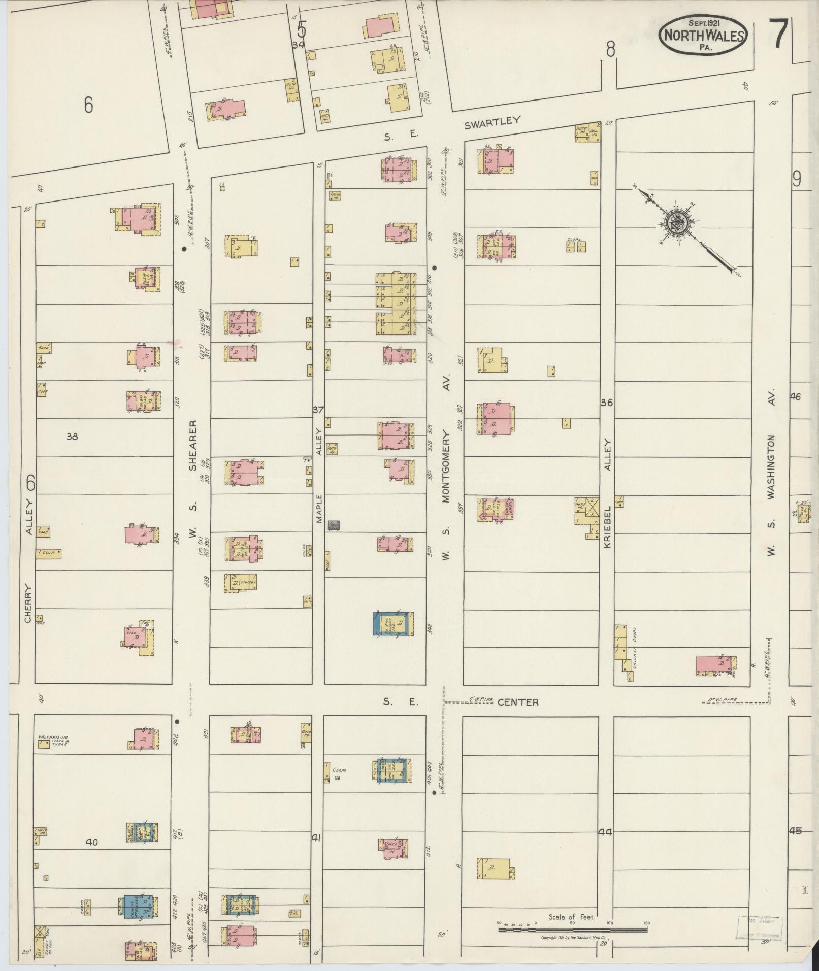 Sanborn Fire Insurance Map from North Wales, Montgomery County, Pennsylvania (1921), Sheet #0007 - Complete Map Set gallery image, historic Sanborn map, vintage wall art, Pennsylvania Pennsylvania