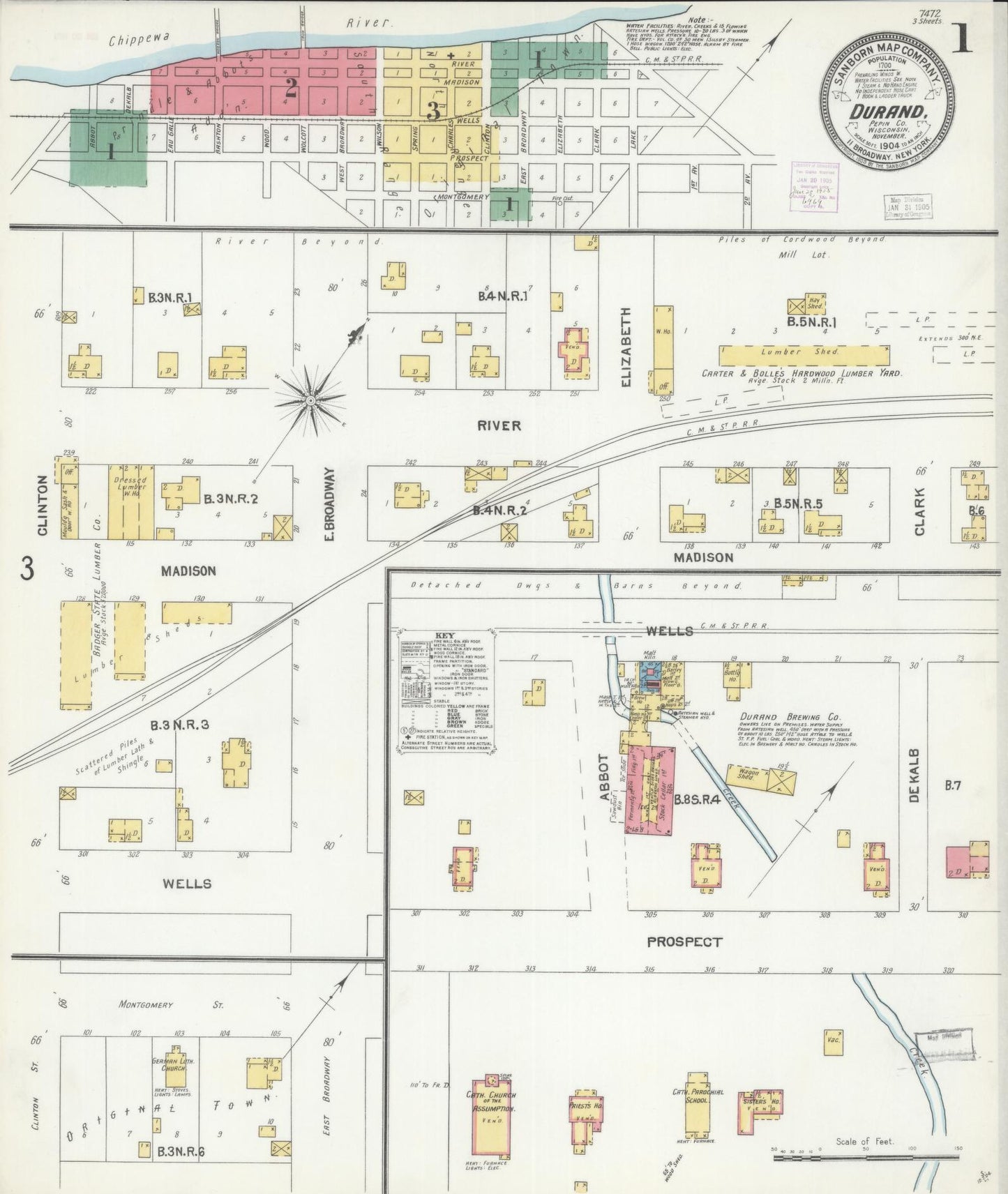 Sanborn Fire Insurance Map from Durand, Pepin County, Wisconsin (1904), Sheet #0001 - Historic Sanborn Fire Insurance Map Print, vintage old map wall art, antique decor, genealogy gift, Wisconsin Wisconsin map