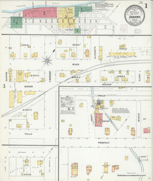 Sanborn Fire Insurance Map from Durand, Pepin County, Wisconsin (1904), Sheet #0001 - Historic Sanborn Fire Insurance Map Print, vintage old map wall art, antique decor, genealogy gift, Wisconsin Wisconsin map