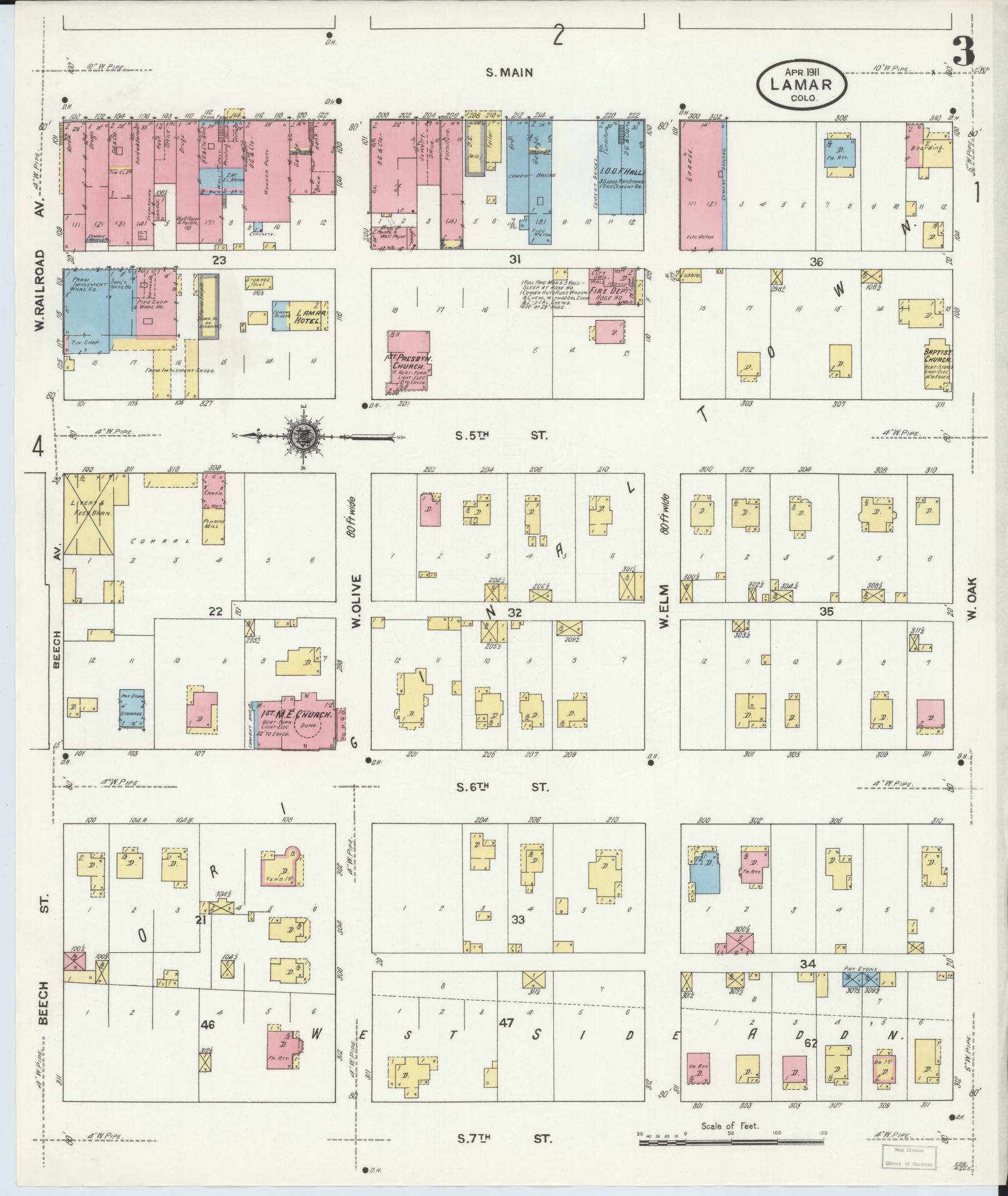Sanborn Fire Insurance Map from Lamar, Prowers County, Colorado (1911), Sheet #0003 - Complete Map Set gallery image, historic Sanborn map, vintage wall art, Colorado Colorado