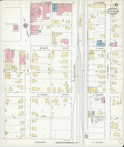 Sanborn Fire Insurance Map from Virden, Macoupin County, Illinois (1914), Sheet #0006 - Complete Map Set gallery image, historic Sanborn map, vintage wall art, Illinois Illinois