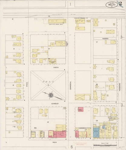 Sanborn Fire Insurance Map from Willits, Mendocino County, California (1917), Sheet #0002 - Complete Map Set gallery image, historic Sanborn map, vintage wall art, California California