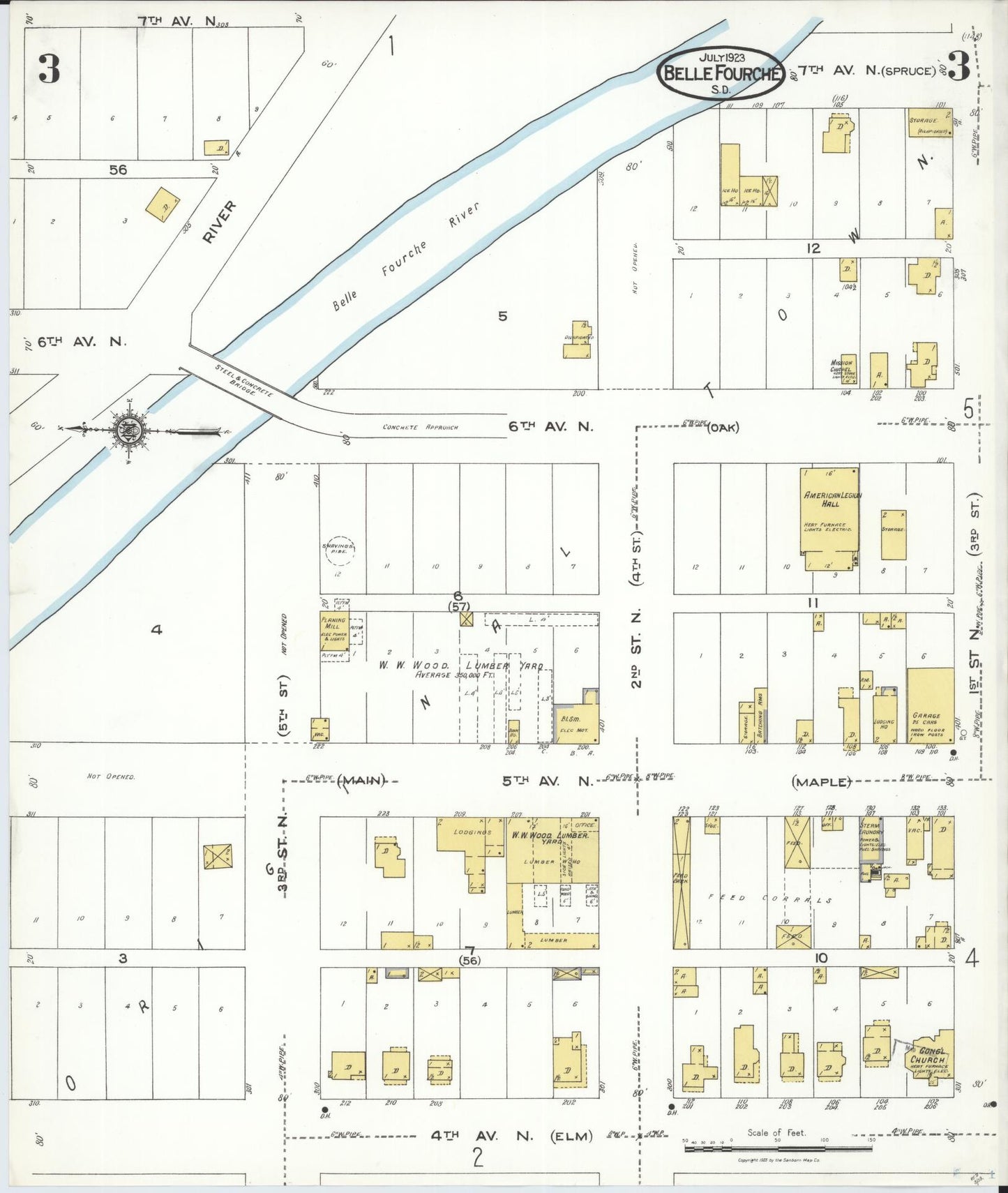 Sanborn Fire Insurance Map from Belle Fourche, Butte County, South Dakota (1923), Sheet #0003 - Complete Map Set gallery image, historic Sanborn map, vintage wall art, South Dakota South Dakota