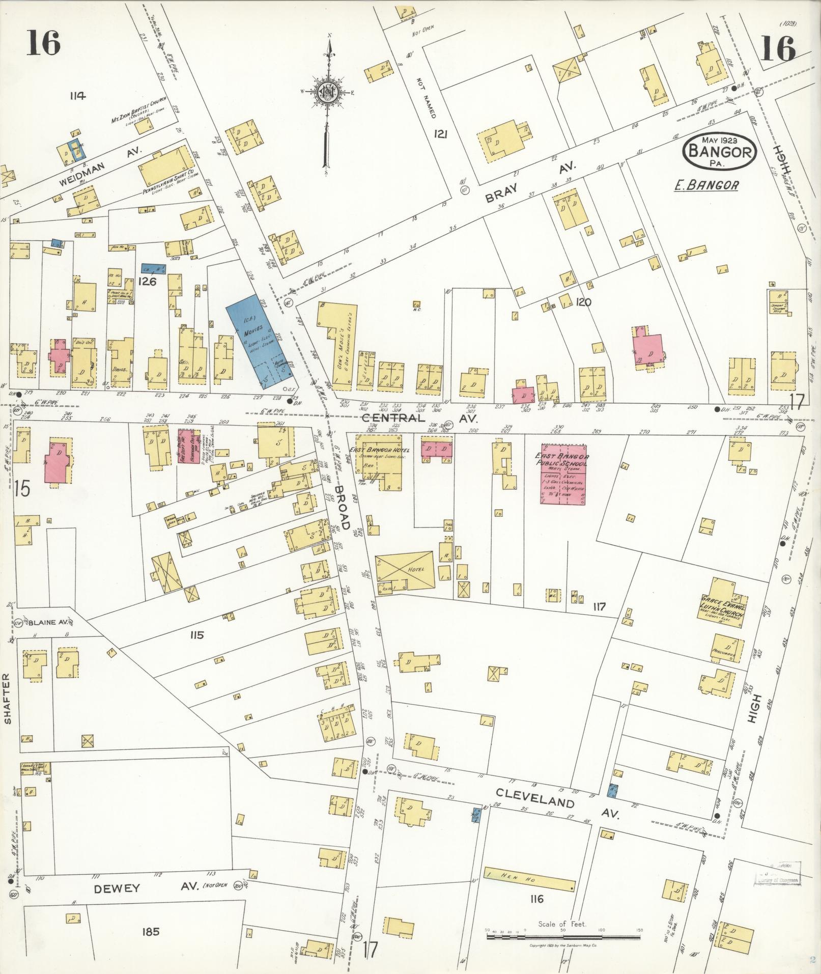 Sanborn Fire Insurance Map from Bangor, Northampton County, Pennsylvania (1923), Sheet #0016 - Historic Sanborn Fire Insurance Map Print, vintage old map wall art, antique decor, genealogy gift, Pennsylvania Pennsylvania map
