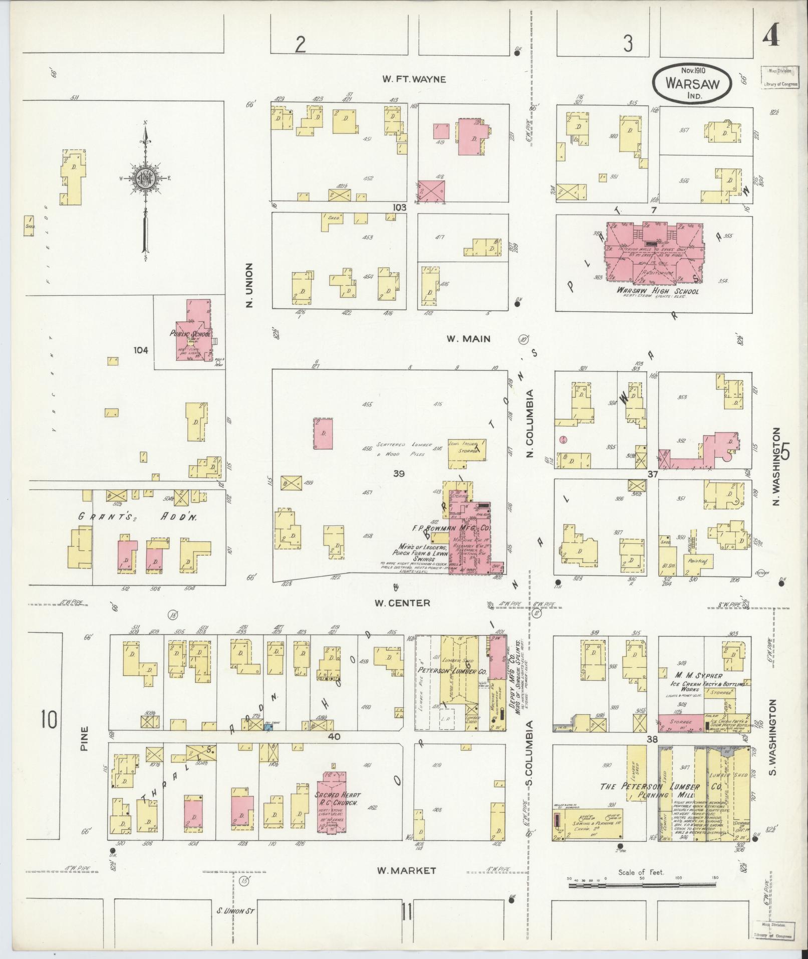 Sanborn Fire Insurance Map from Warsaw, Kosciusko County, Indiana (1910), Sheet #0004 - Complete Map Set gallery image, historic Sanborn map, vintage wall art, Indiana Indiana