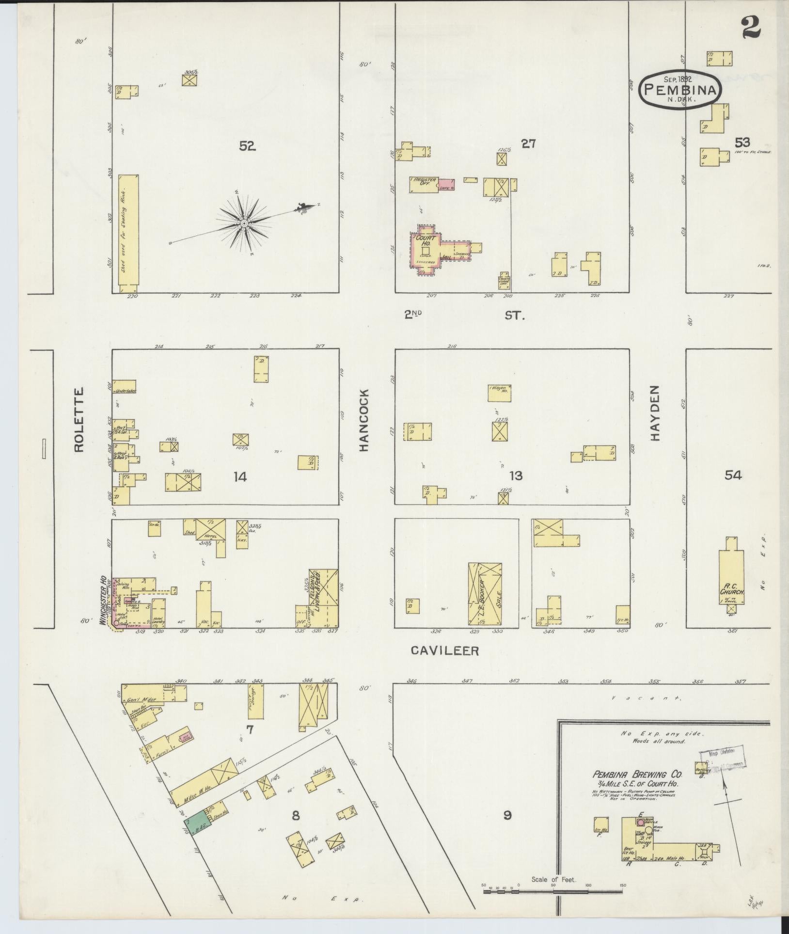 Sanborn Fire Insurance Map from Pembina, Pembina County, North Dakota (1892), Sheet #0002 - Historic Sanborn Fire Insurance Map Print, vintage old map wall art, antique decor, genealogy gift, North Dakota North Dakota map
