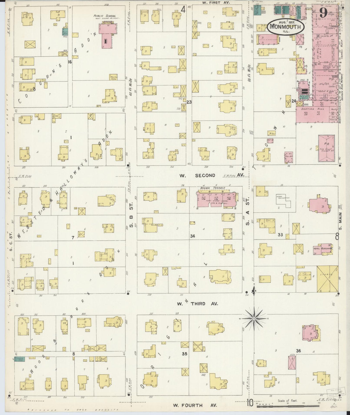 Sanborn Fire Insurance Map from Monmouth, Warren County, Illinois (1907), Sheet #0009 - Complete Map Set gallery image, historic Sanborn map, vintage wall art, Illinois Illinois