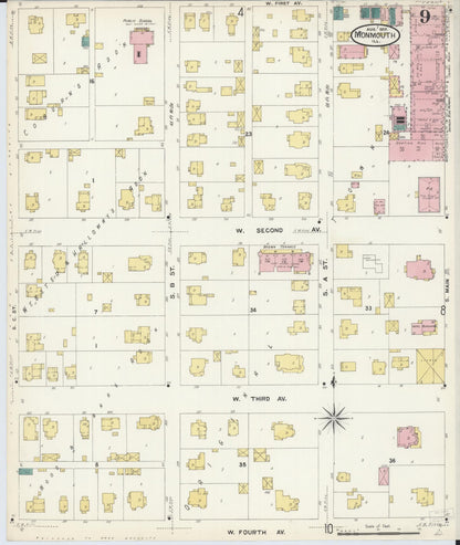 Sanborn Fire Insurance Map from Monmouth, Warren County, Illinois (1907), Sheet #0009 - Complete Map Set gallery image, historic Sanborn map, vintage wall art, Illinois Illinois