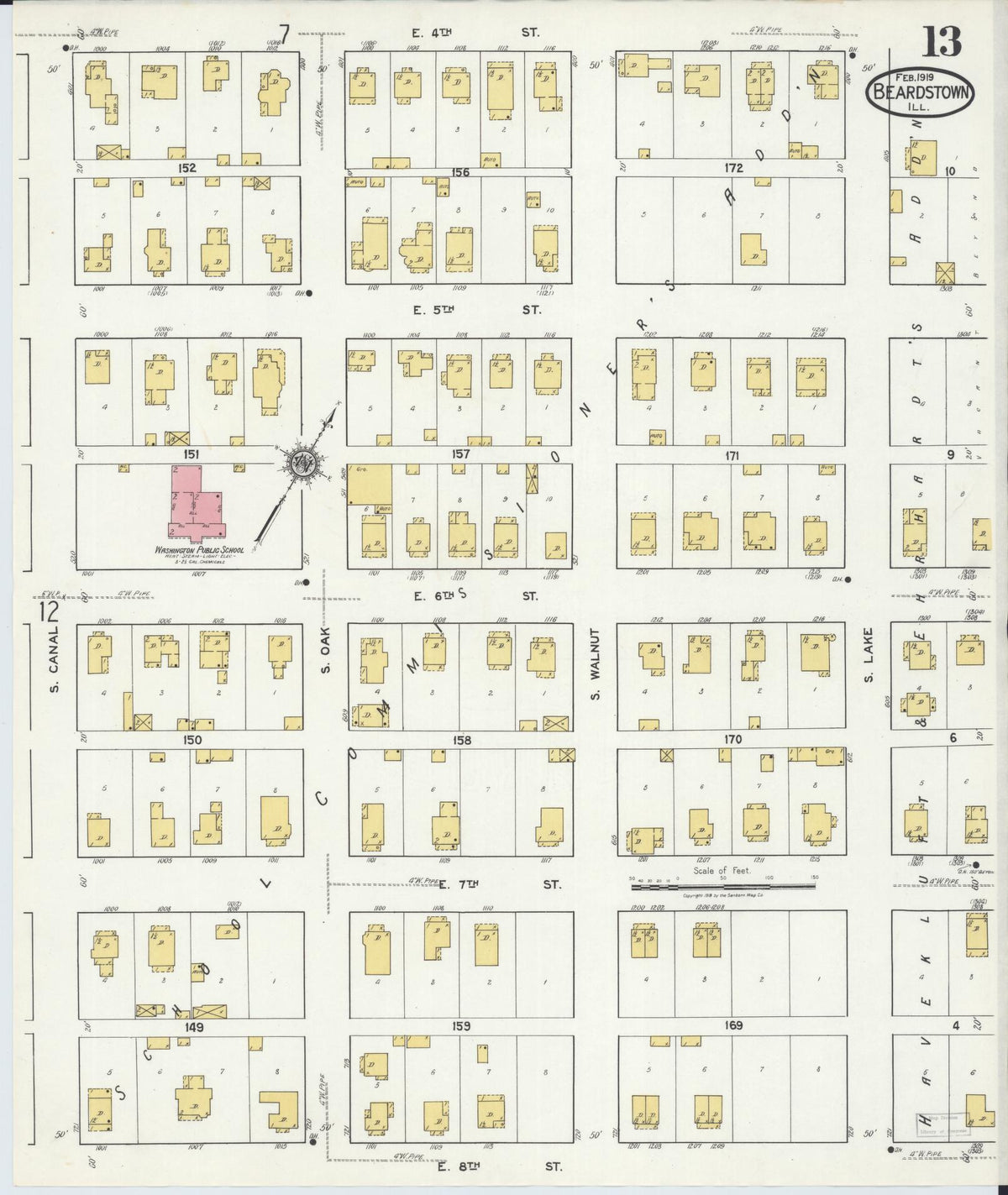 Sanborn Fire Insurance Map from Beardstown, Cass County, Illinois (1919), Sheet #0013 - Historic Sanborn Fire Insurance Map Print, vintage old map wall art, antique decor, genealogy gift, Illinois Illinois map