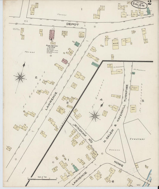 Sanborn Fire Insurance Map from Salem, Rockingham County, New Hampshire (1885), Sheet #0002 - Historic Sanborn Fire Insurance Map Print, vintage old map wall art, antique decor, genealogy gift, New Hampshire New Hampshire map