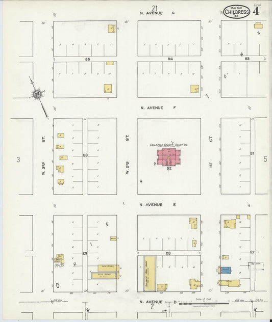 Sanborn Fire Insurance Map from Childress, Childress County, Texas (1921), Sheet #0004 - Historic Sanborn Fire Insurance Map Print, vintage old map wall art, antique decor, genealogy gift, Texas Texas map