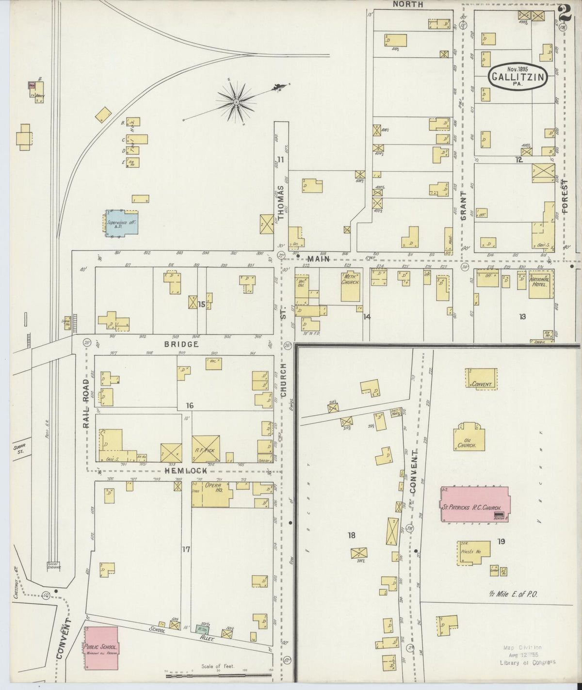 Sanborn Fire Insurance Map from Gallitzin, Cambria County, Pennsylvania (1895), Sheet #0002 - Complete Map Set gallery image, historic Sanborn map, vintage wall art, Pennsylvania Pennsylvania