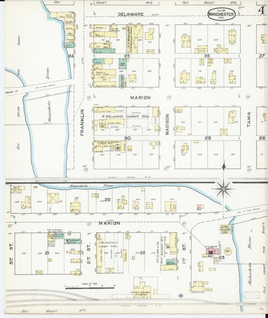 Sanborn Fire Insurance Map from Manchester, Delaware County, Iowa (1891), Sheet #0004 - Historic Sanborn Fire Insurance Map Print, vintage old map wall art