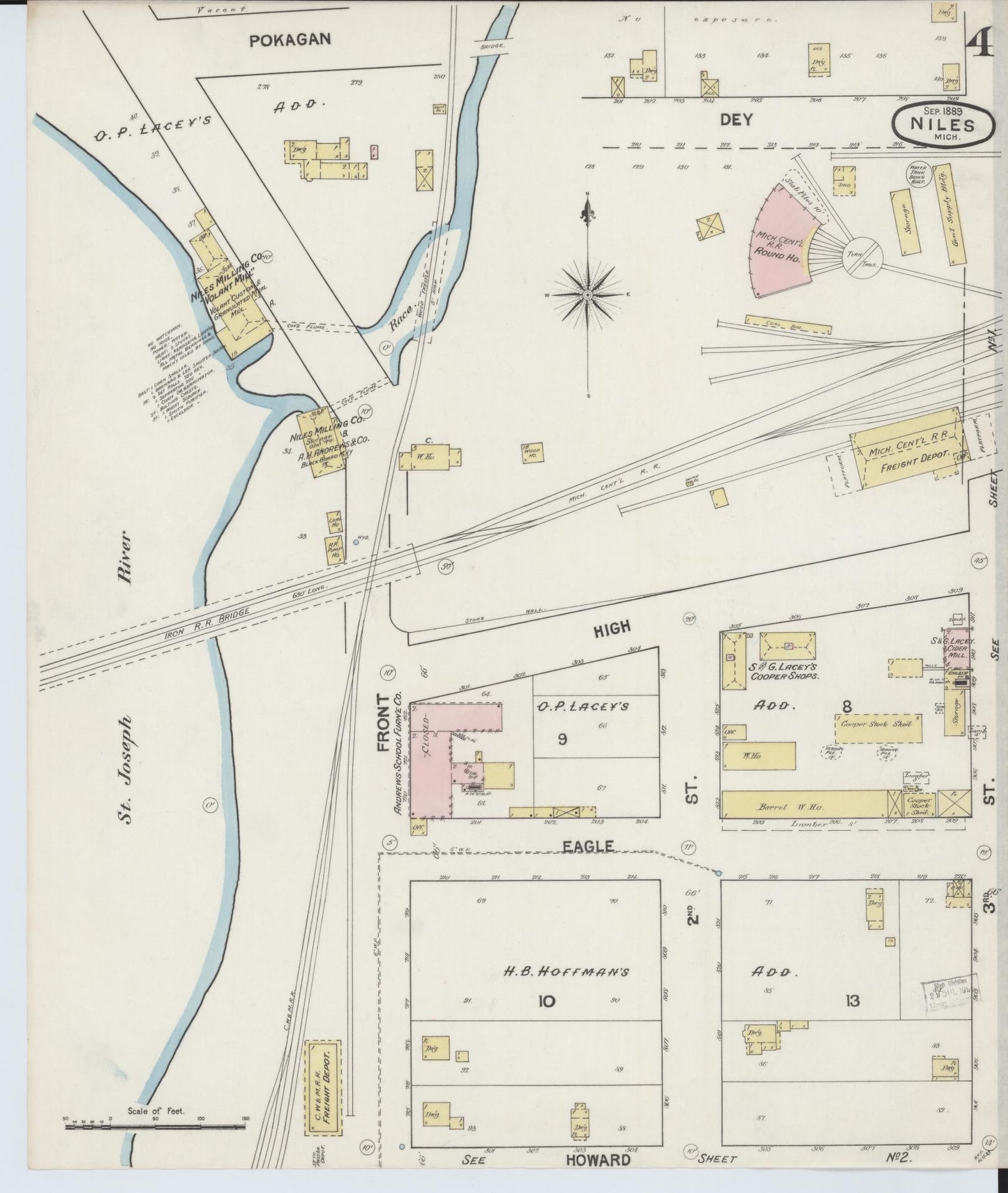 Sanborn Fire Insurance Map from Niles, Berrien County, Michigan (1889), Sheet #0004 - Complete Map Set gallery image, historic Sanborn map, vintage wall art, Michigan Michigan