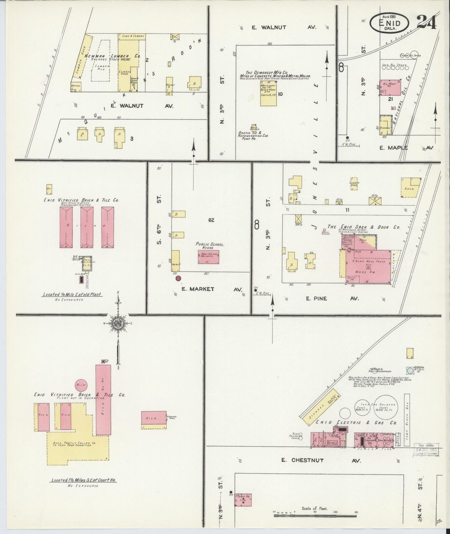 Sanborn Fire Insurance Map from Enid, Garfield County, Oklahoma (1911), Sheet #0024 - Historic Sanborn Fire Insurance Map Print, vintage old map wall art, antique decor, genealogy gift, Oklahoma Oklahoma map