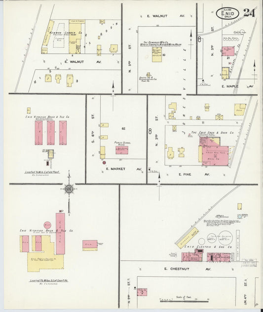 Sanborn Fire Insurance Map from Enid, Garfield County, Oklahoma (1911), Sheet #0024 - Historic Sanborn Fire Insurance Map Print, vintage old map wall art, antique decor, genealogy gift, Oklahoma Oklahoma map