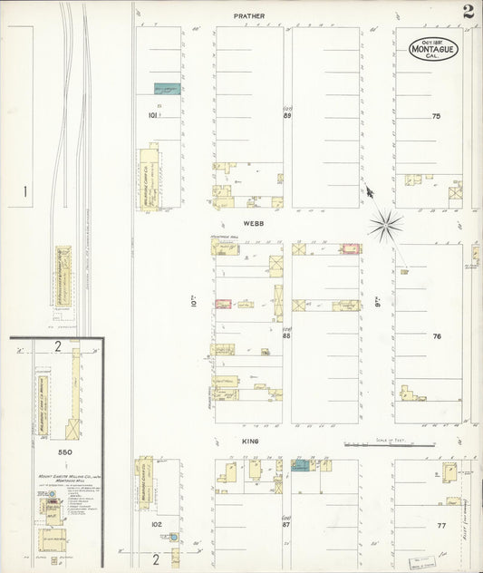 Sanborn Fire Insurance Map from Montague, Siskiyou County, California (1897), Sheet #0002 - Historic Sanborn Fire Insurance Map Print, vintage old map wall art, antique decor, genealogy gift, California California map