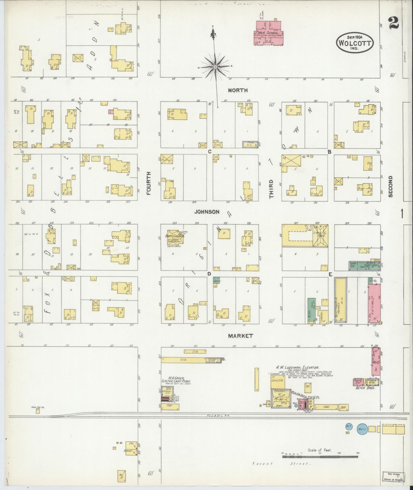 Sanborn Fire Insurance Map from Wolcott, White County, Indiana (1904), Sheet #0002 - Complete Map Set gallery image, historic Sanborn map, vintage wall art, Indiana Indiana