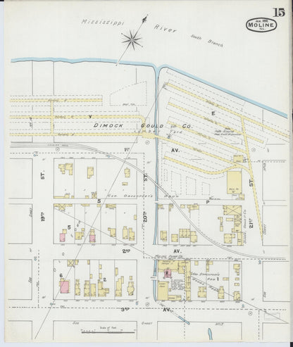Sanborn Fire Insurance Map from Moline, Rock Island County, Illinois (1892), Sheet #0015 - Complete Map Set gallery image, historic Sanborn map, vintage wall art, Illinois Illinois