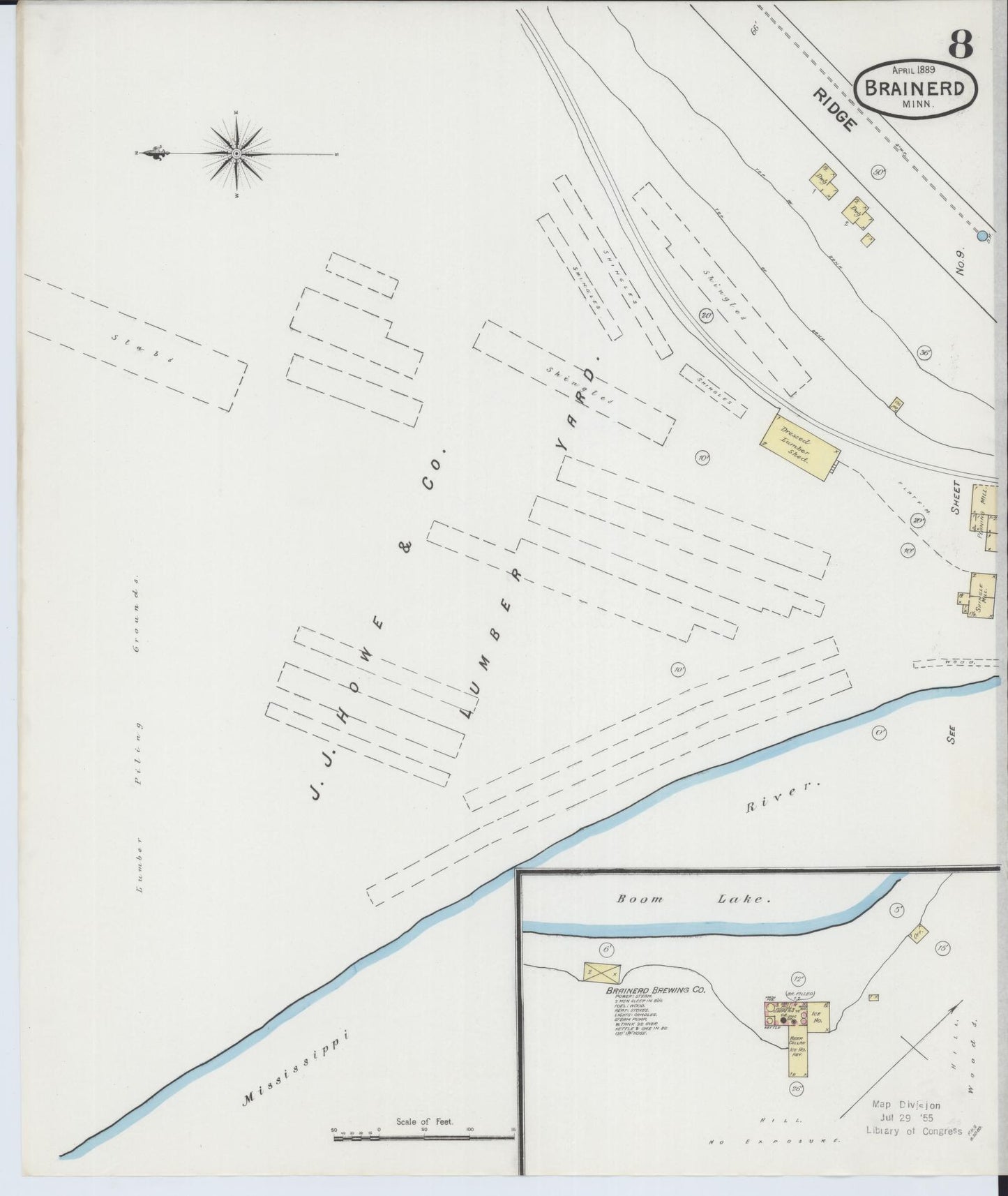 Sanborn Fire Insurance Map from Brainerd, Crow Wing County, Minnesota (1889), Sheet #0008 - Complete Map Set gallery image, historic Sanborn map, vintage wall art, Minnesota Minnesota