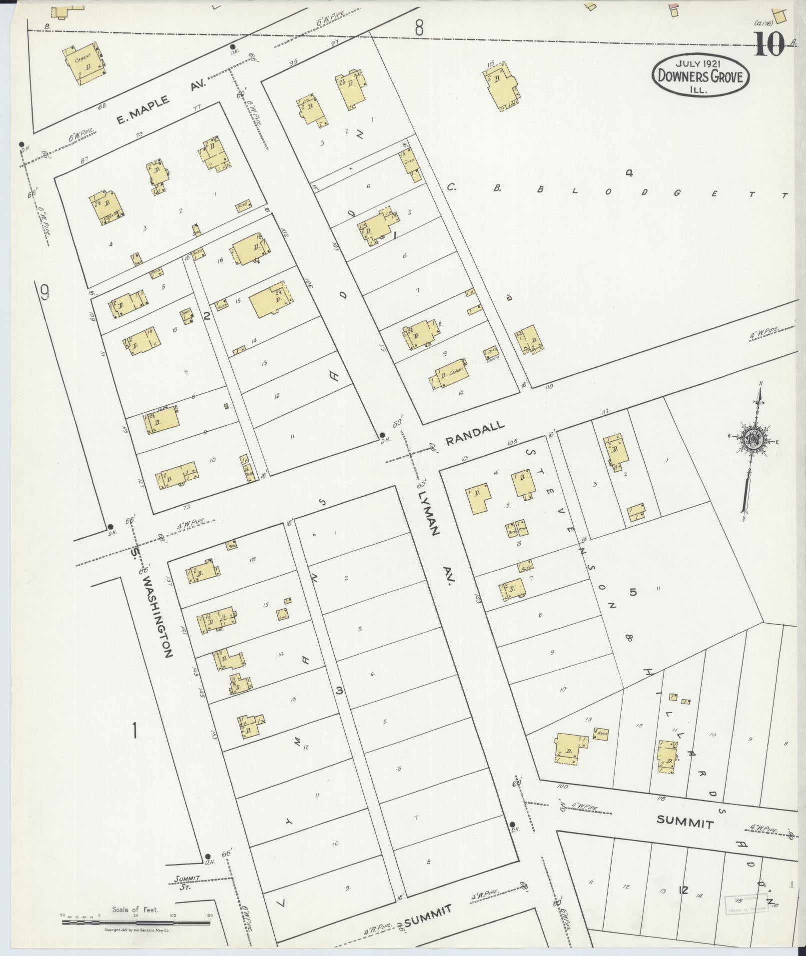 Sanborn Fire Insurance Map from Downers Grove, Dupage County, Illinois (1921), Sheet #0010 - Complete Map Set gallery image, historic Sanborn map, vintage wall art, Illinois Illinois