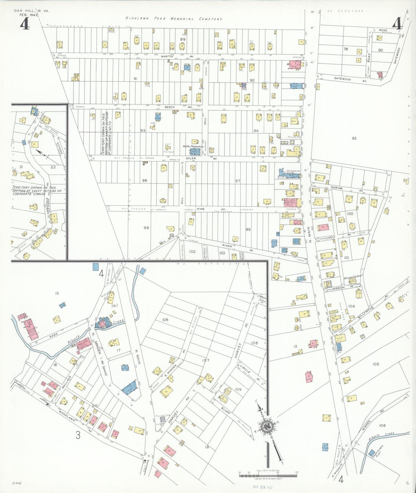 Sanborn Fire Insurance Map from Oak Hill, Fayette County, West Virginia (1942), Sheet #0004 - Complete Map Set gallery image, historic Sanborn map, vintage wall art, West Virginia West Virginia