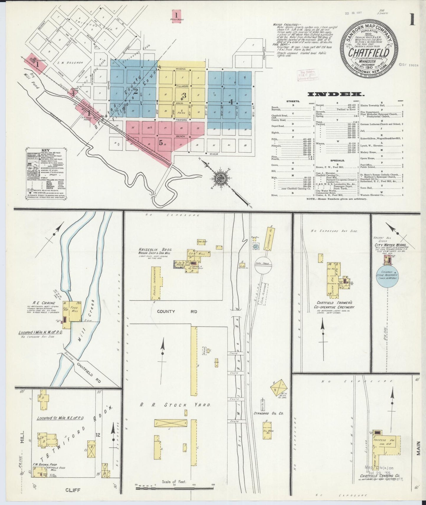 Sanborn Fire Insurance Map from Chatfield, Fillmore And Olmsted Counties, Minnesota (1910), Sheet #0001 - Complete Map Set gallery image, historic Sanborn map, vintage wall art, Minnesota Minnesota
