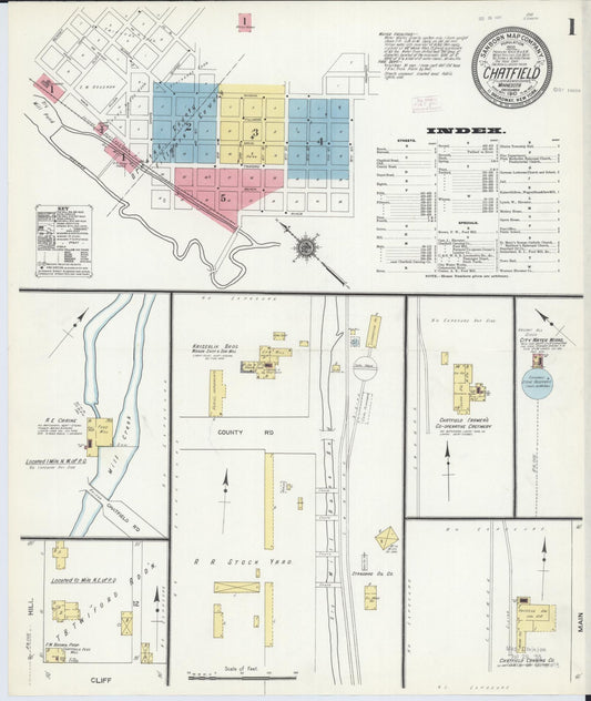 Sanborn Fire Insurance Map from Chatfield, Fillmore And Olmsted Counties, Minnesota (1910), Sheet #0001 - Complete Map Set gallery image, historic Sanborn map, vintage wall art, Minnesota Minnesota
