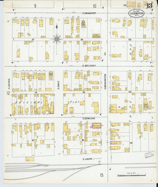Sanborn Fire Insurance Map from Ludington, Mason County, Michigan (1900), Sheet #0013 - Historic Sanborn Fire Insurance Map Print, vintage old map wall art, antique decor, genealogy gift, Michigan Michigan map