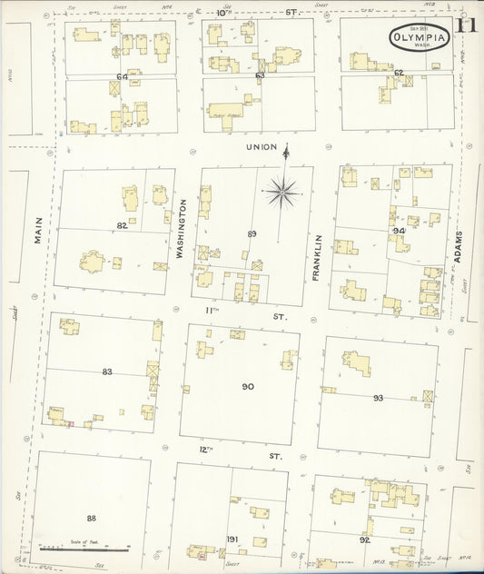 Sanborn Fire Insurance Map from Olympia, Thurston County, Washington (1891), Sheet #0011 - Historic Sanborn Fire Insurance Map Print, vintage old map wall art, antique decor, genealogy gift, Washington Washington map