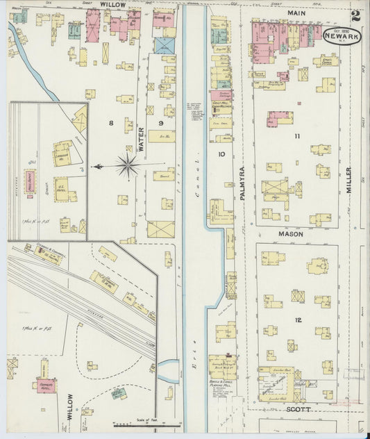 Sanborn Fire Insurance Map from Newark, Wayne County, New York (1890), Sheet #0002 - Historic Sanborn Fire Insurance Map Print, vintage old map wall art, antique decor, genealogy gift, New York New York map