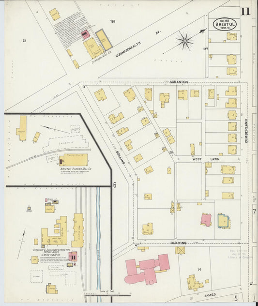 Sanborn Fire Insurance Map from Bristol, Sullivan County, Tennessee (1902), Sheet #0011 - Historic Sanborn Fire Insurance Map Print, vintage old map wall art, antique decor, genealogy gift, Tennessee Tennessee map