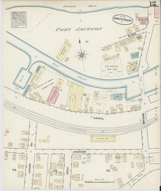 Sanborn Fire Insurance Map from Amsterdam, Montgomery County, New York (1884), Sheet #0012 - Historic Sanborn Fire Insurance Map Print, vintage old map wall art, antique decor, genealogy gift, New York New York map