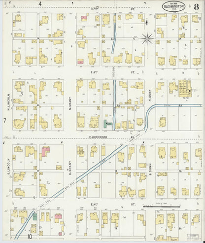 Sanborn Fire Insurance Map from Bloomington, Monroe County, Indiana (1898), Sheet #0008 - Historic Sanborn Fire Insurance Map Print, vintage old map wall art, antique decor, genealogy gift, Indiana Indiana map