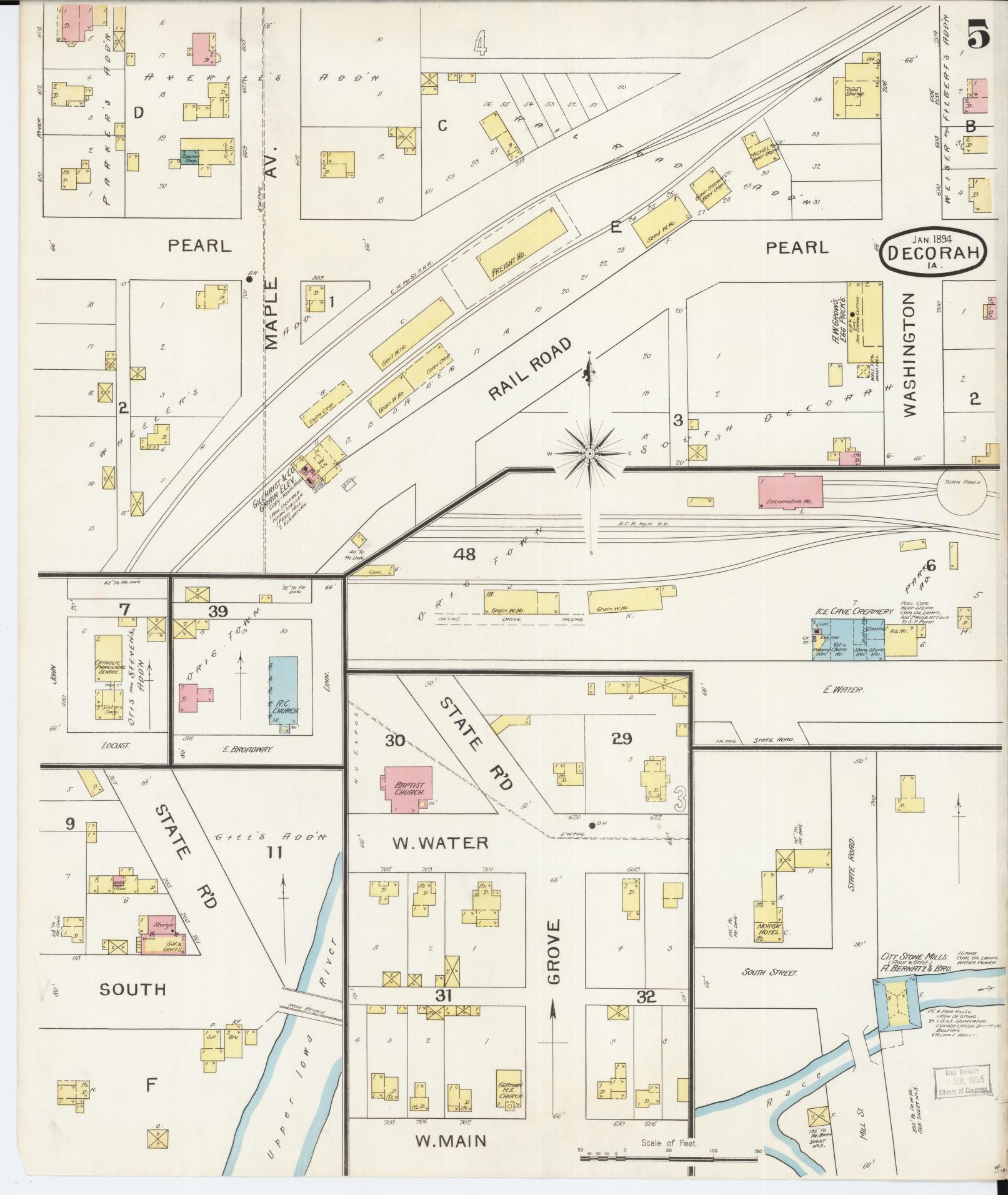 Sanborn Fire Insurance Map from Decorah, Winneshiek County, Iowa (1894), Sheet #0005 - Historic Sanborn Fire Insurance Map Print, vintage old map wall art