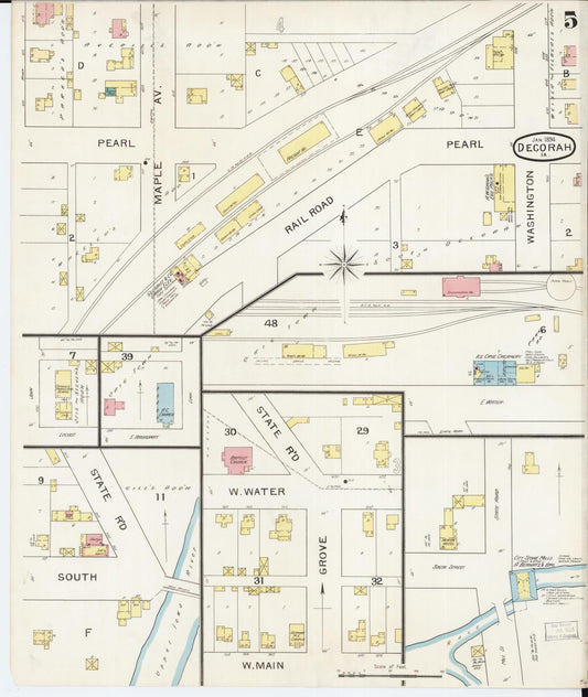 Sanborn Fire Insurance Map from Decorah, Winneshiek County, Iowa (1894), Sheet #0005 - Historic Sanborn Fire Insurance Map Print, vintage old map wall art